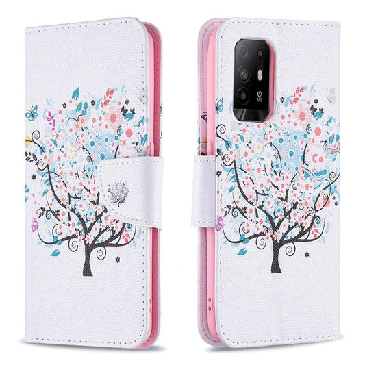 Magnetic Closure Wallet Pattern Printing Leather Stand Case for Oppo A94 5G/F19 Pro+ 5G/Reno5 Z 5G - Flower Tree