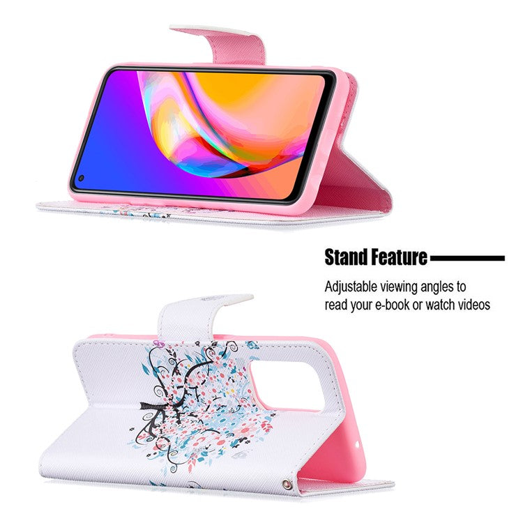 Magnetic Closure Wallet Pattern Printing Leather Stand Case for Oppo A94 5G/F19 Pro+ 5G/Reno5 Z 5G - Flower Tree