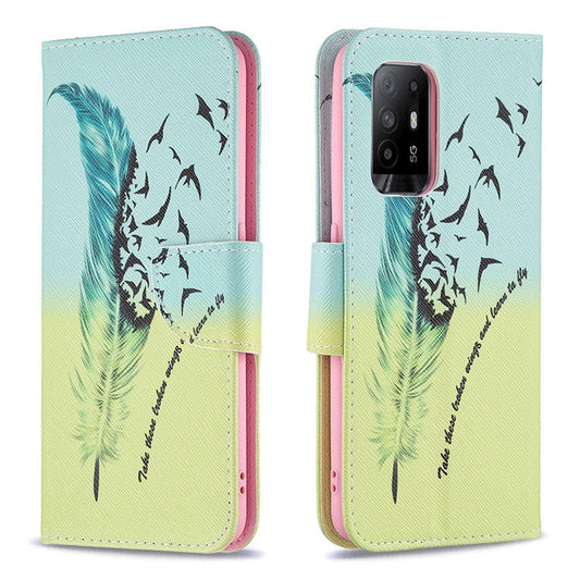 Magnetic Closure Wallet Pattern Printing Leather Stand Case for Oppo A94 5G/F19 Pro+ 5G/Reno5 Z 5G - Feather/Bird Pattern