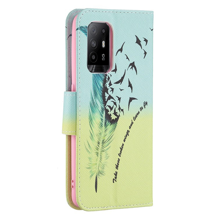Magnetic Closure Wallet Pattern Printing Leather Stand Case for Oppo A94 5G/F19 Pro+ 5G/Reno5 Z 5G - Feather/Bird Pattern
