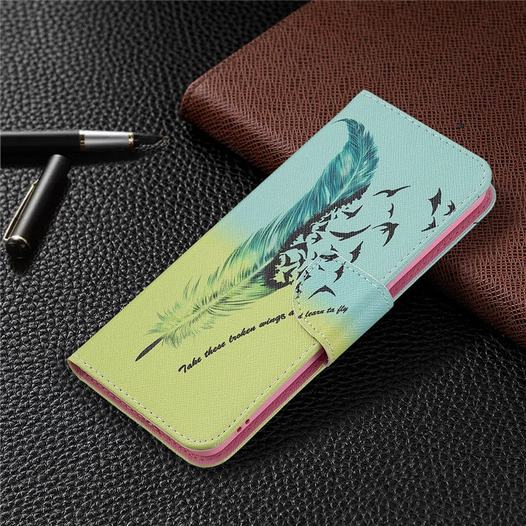 Magnetic Closure Wallet Pattern Printing Leather Stand Case for Oppo A94 5G/F19 Pro+ 5G/Reno5 Z 5G - Feather/Bird Pattern