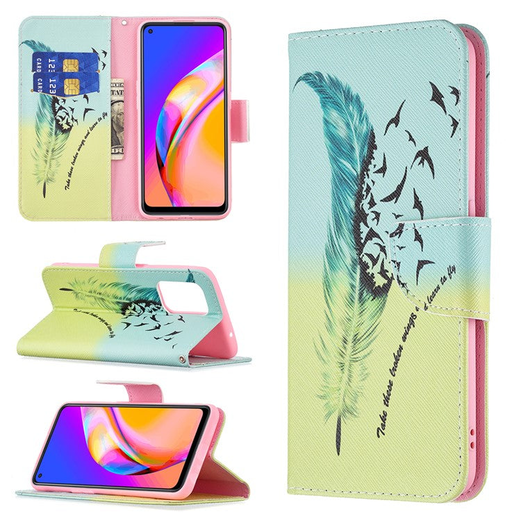 Magnetic Closure Wallet Pattern Printing Leather Stand Case for Oppo A94 5G/F19 Pro+ 5G/Reno5 Z 5G - Feather/Bird Pattern