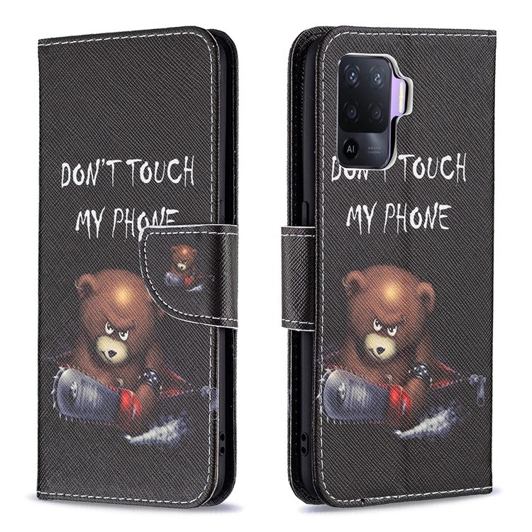 Pattern Printing Leather + Soft TPU Inner Case with Wallet Stand for Oppo A94/Reno5 F/F19 Pro - Bear