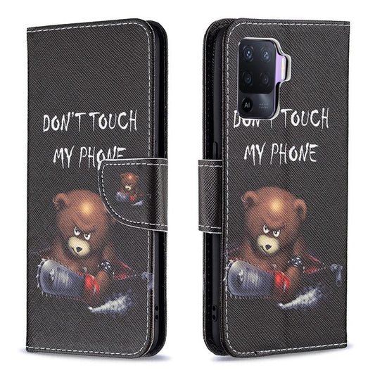 Pattern Printing Leather + Soft TPU Inner Case with Wallet Stand for Oppo A94/Reno5 F/F19 Pro - Bear