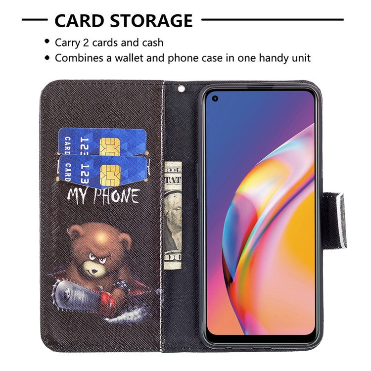 Pattern Printing Leather + Soft TPU Inner Case with Wallet Stand for Oppo A94/Reno5 F/F19 Pro - Bear