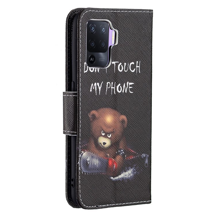 Pattern Printing Leather + Soft TPU Inner Case with Wallet Stand for Oppo A94/Reno5 F/F19 Pro - Bear