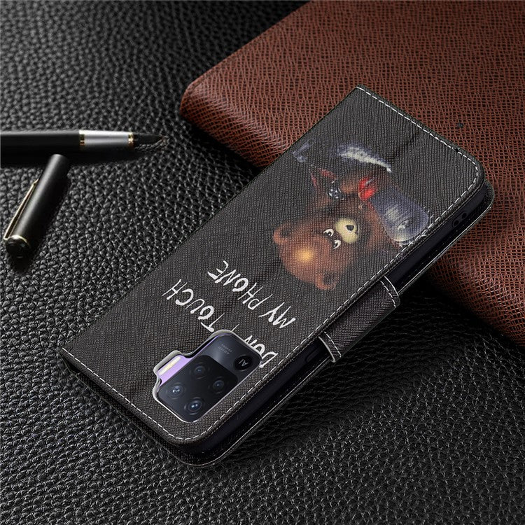 Pattern Printing Leather + Soft TPU Inner Case with Wallet Stand for Oppo A94/Reno5 F/F19 Pro - Bear