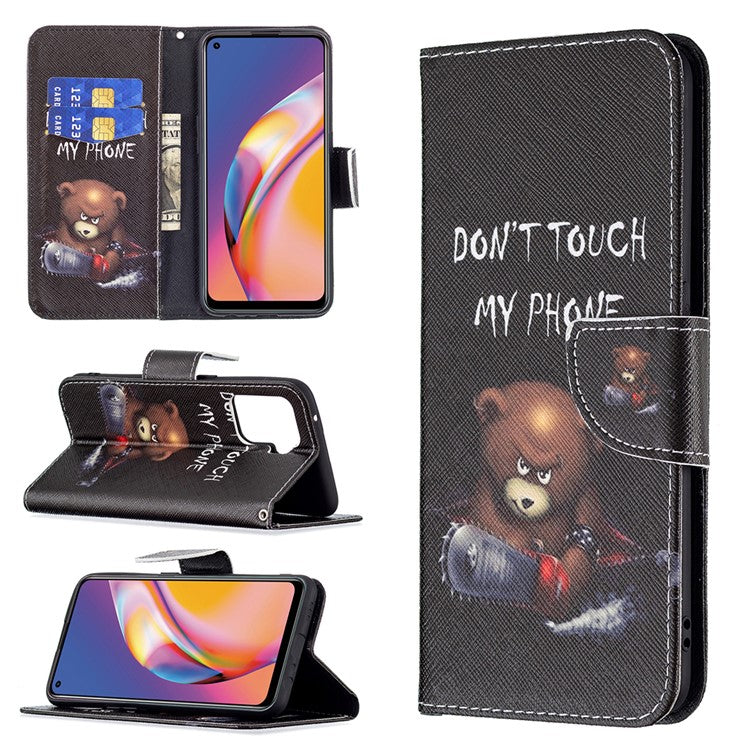 Pattern Printing Leather + Soft TPU Inner Case with Wallet Stand for Oppo A94/Reno5 F/F19 Pro - Bear