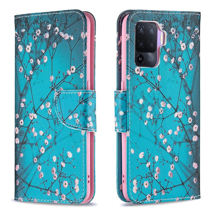 Pattern Printing Leather + Soft TPU Inner Case with Wallet Stand for Oppo A94/Reno5 F/F19 Pro - Wintersweet