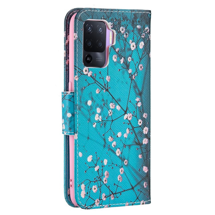 Pattern Printing Leather + Soft TPU Inner Case with Wallet Stand for Oppo A94/Reno5 F/F19 Pro - Wintersweet