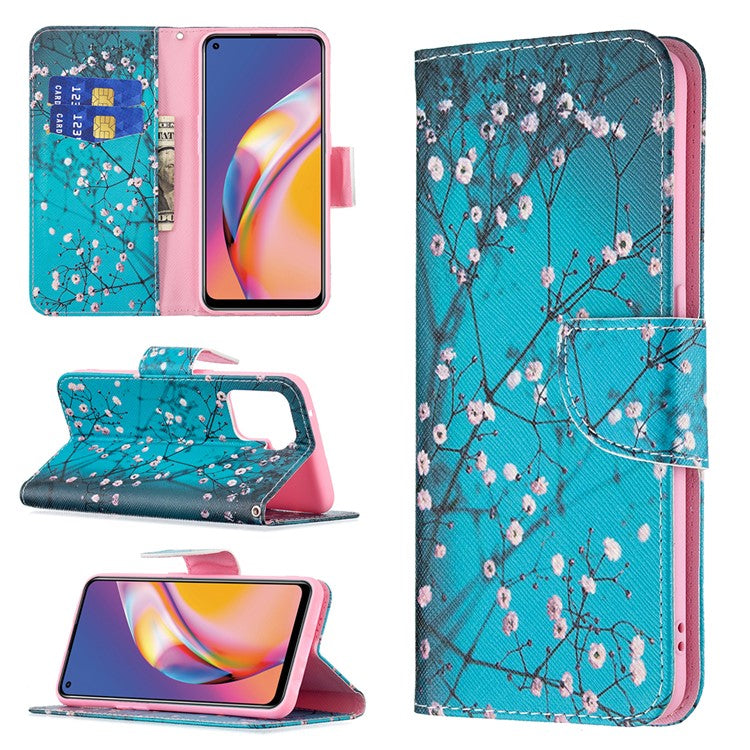 Pattern Printing Leather + Soft TPU Inner Case with Wallet Stand for Oppo A94/Reno5 F/F19 Pro - Wintersweet