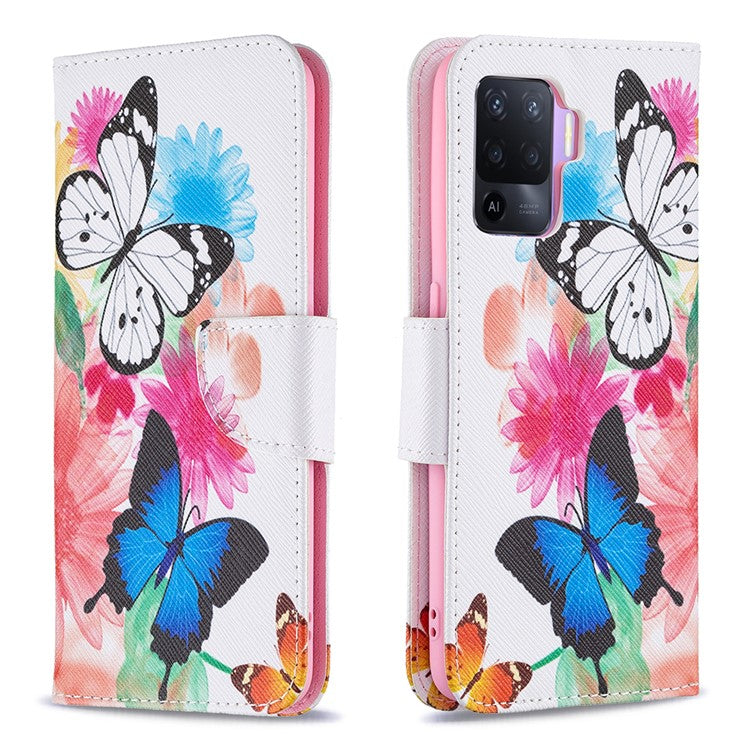 Pattern Printing Leather + Soft TPU Inner Case with Wallet Stand for Oppo A94/Reno5 F/F19 Pro - Vivid Butterflies
