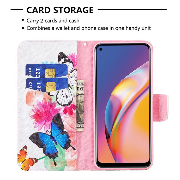 Pattern Printing Leather + Soft TPU Inner Case with Wallet Stand for Oppo A94/Reno5 F/F19 Pro - Vivid Butterflies