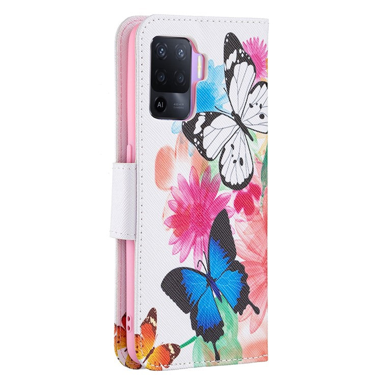 Pattern Printing Leather + Soft TPU Inner Case with Wallet Stand for Oppo A94/Reno5 F/F19 Pro - Vivid Butterflies