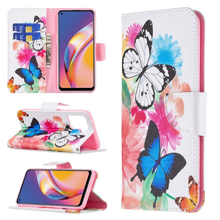 Pattern Printing Leather + Soft TPU Inner Case with Wallet Stand for Oppo A94/Reno5 F/F19 Pro - Vivid Butterflies