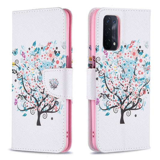 Pattern Printing Good Hand -Hold Feeling Leather Wallet Stand Case for Oppo A74 5G/A93 5G/A54 5G - Flower Tree