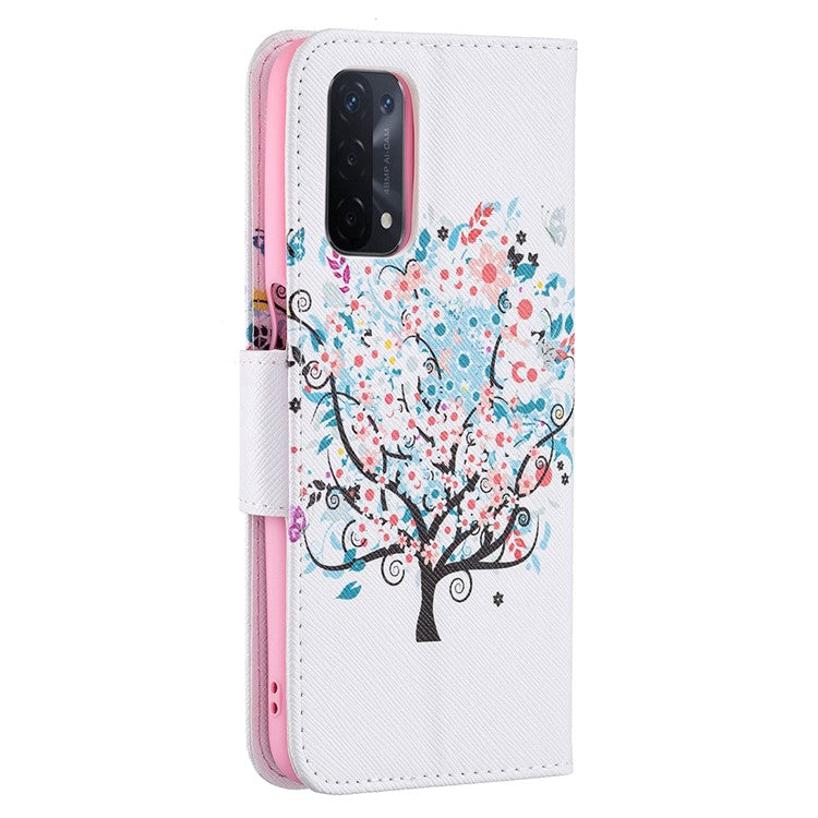 Pattern Printing Good Hand -Hold Feeling Leather Wallet Stand Case for Oppo A74 5G/A93 5G/A54 5G - Flower Tree