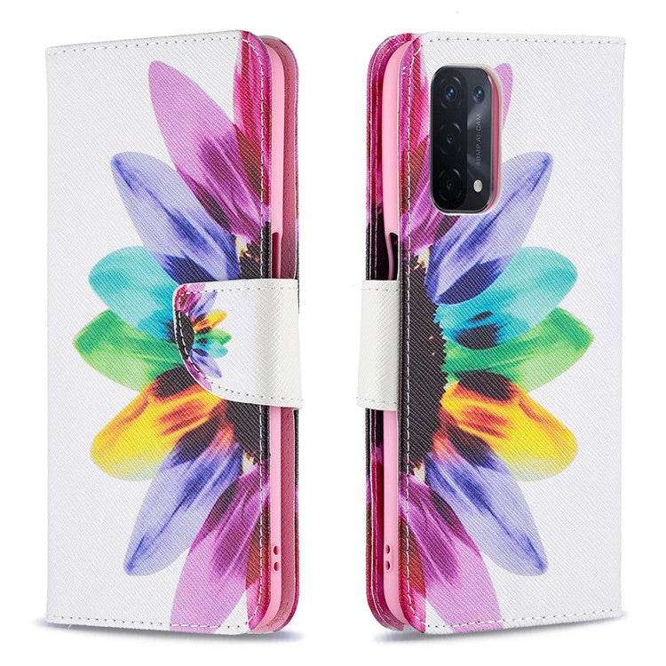 Pattern Printing Good Hand -Hold Feeling Leather Wallet Stand Case for Oppo A74 5G/A93 5G/A54 5G - Sunflower