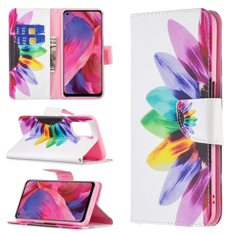 Pattern Printing Good Hand -Hold Feeling Leather Wallet Stand Case for Oppo A74 5G/A93 5G/A54 5G - Sunflower