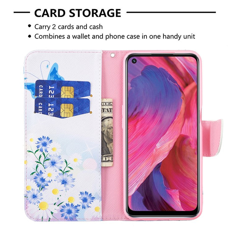 Pattern Printing Good Hand -Hold Feeling Leather Wallet Stand Case for Oppo A74 5G/A93 5G/A54 5G - Blue Butterflies and Flowers