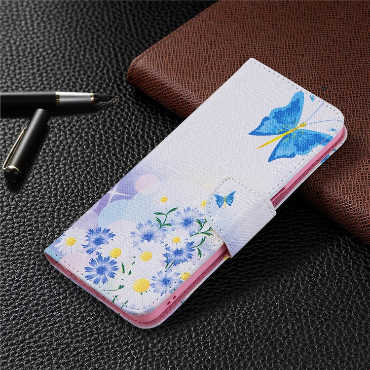 Pattern Printing Good Hand -Hold Feeling Leather Wallet Stand Case for Oppo A74 5G/A93 5G/A54 5G - Blue Butterflies and Flowers