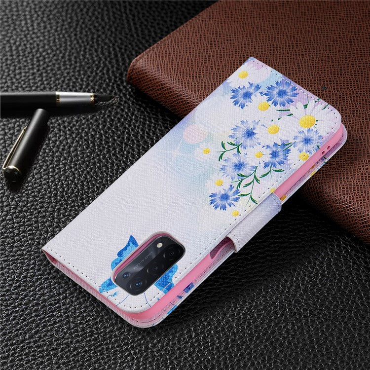 Pattern Printing Good Hand -Hold Feeling Leather Wallet Stand Case for Oppo A74 5G/A93 5G/A54 5G - Blue Butterflies and Flowers