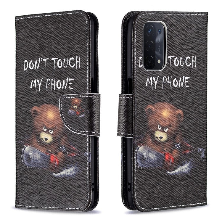 Pattern Printing Good Hand -Hold Feeling Leather Wallet Stand Case for Oppo A74 5G/A93 5G/A54 5G - Bear