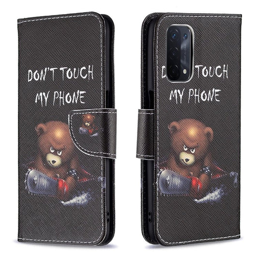 Pattern Printing Good Hand -Hold Feeling Leather Wallet Stand Case for Oppo A74 5G/A93 5G/A54 5G - Bear