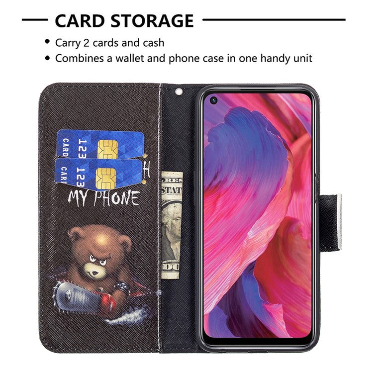 Pattern Printing Good Hand -Hold Feeling Leather Wallet Stand Case for Oppo A74 5G/A93 5G/A54 5G - Bear