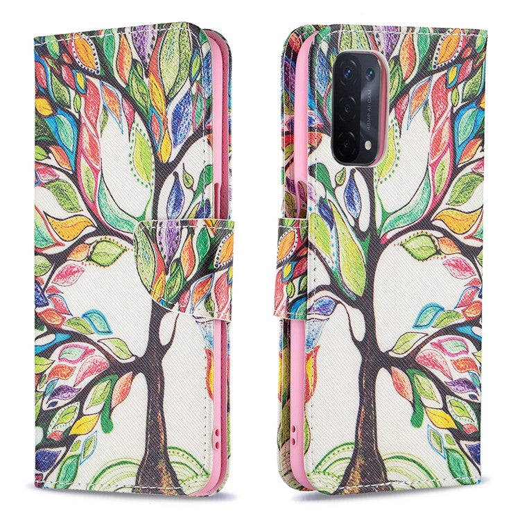 Pattern Printing Good Hand -Hold Feeling Leather Wallet Stand Case for Oppo A74 5G/A93 5G/A54 5G - Life Tree