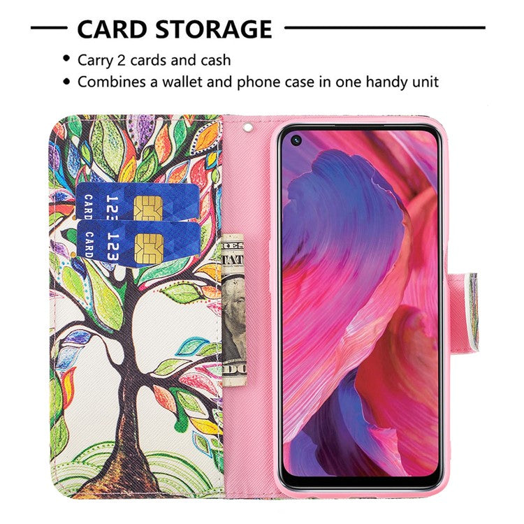 Pattern Printing Good Hand -Hold Feeling Leather Wallet Stand Case for Oppo A74 5G/A93 5G/A54 5G - Life Tree
