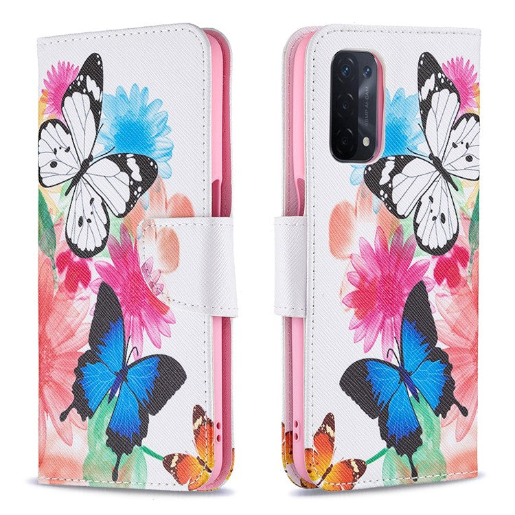 Pattern Printing Good Hand -Hold Feeling Leather Wallet Stand Case for Oppo A74 5G/A93 5G/A54 5G - Vivid Butterflies