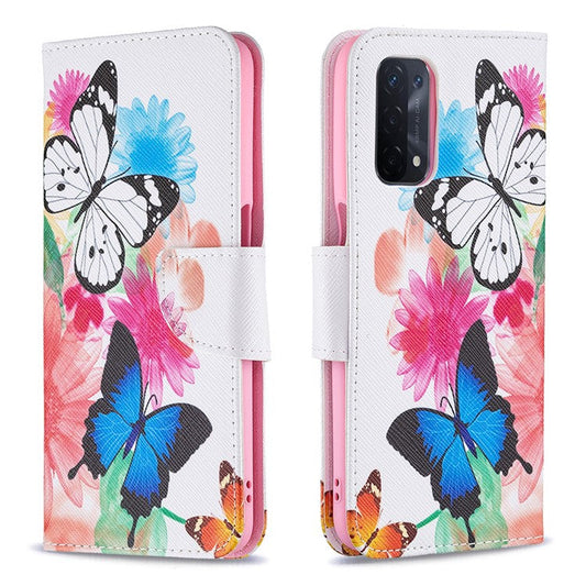 Pattern Printing Good Hand -Hold Feeling Leather Wallet Stand Case for Oppo A74 5G/A93 5G/A54 5G - Vivid Butterflies