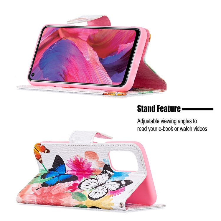 Pattern Printing Good Hand -Hold Feeling Leather Wallet Stand Case for Oppo A74 5G/A93 5G/A54 5G - Vivid Butterflies
