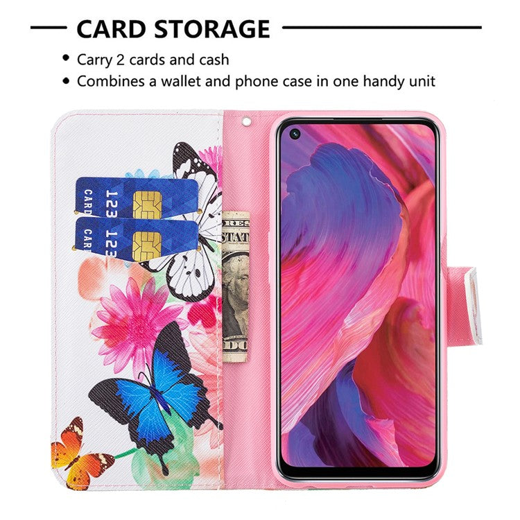Pattern Printing Good Hand -Hold Feeling Leather Wallet Stand Case for Oppo A74 5G/A93 5G/A54 5G - Vivid Butterflies
