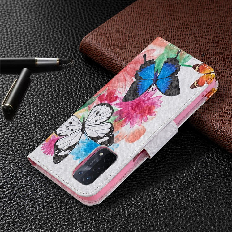 Pattern Printing Good Hand -Hold Feeling Leather Wallet Stand Case for Oppo A74 5G/A93 5G/A54 5G - Vivid Butterflies
