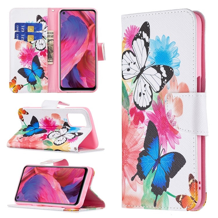 Pattern Printing Good Hand -Hold Feeling Leather Wallet Stand Case for Oppo A74 5G/A93 5G/A54 5G - Vivid Butterflies