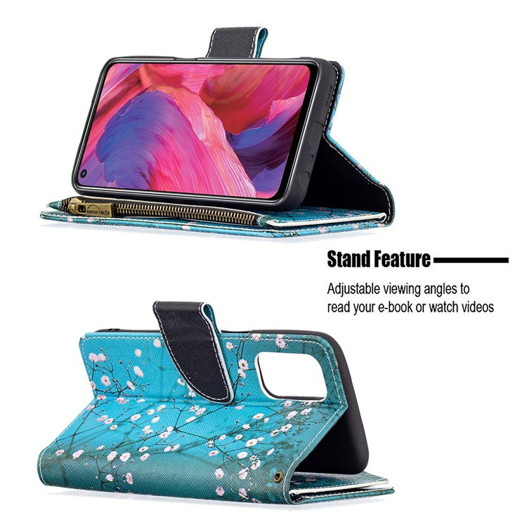 Shock-Absorbed Zippered Wallet Design BF03 Pattern Printing Full Protection Leather Stand Phone Cover for Oppo A74 5G/A93 5G/A54 5G - Wintersweet