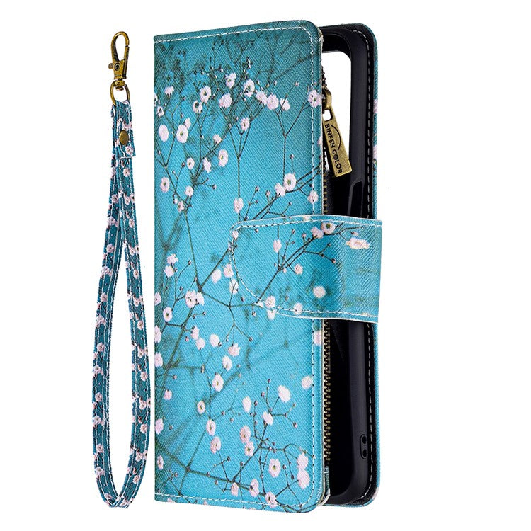 Shock-Absorbed Zippered Wallet Design BF03 Pattern Printing Full Protection Leather Stand Phone Cover for Oppo A74 5G/A93 5G/A54 5G - Wintersweet