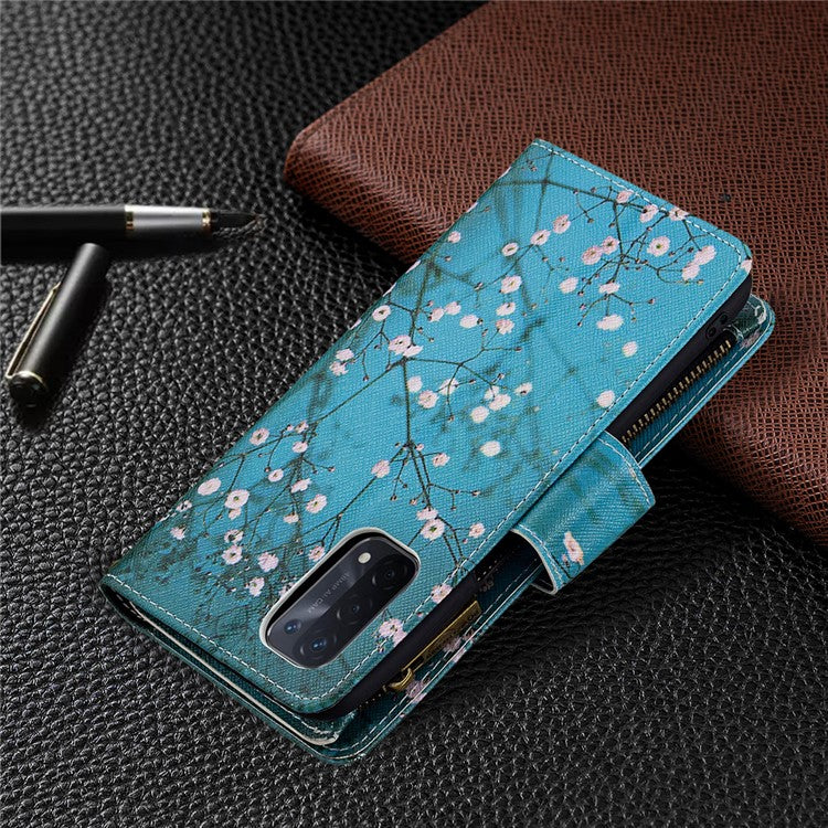 Shock-Absorbed Zippered Wallet Design BF03 Pattern Printing Full Protection Leather Stand Phone Cover for Oppo A74 5G/A93 5G/A54 5G - Wintersweet