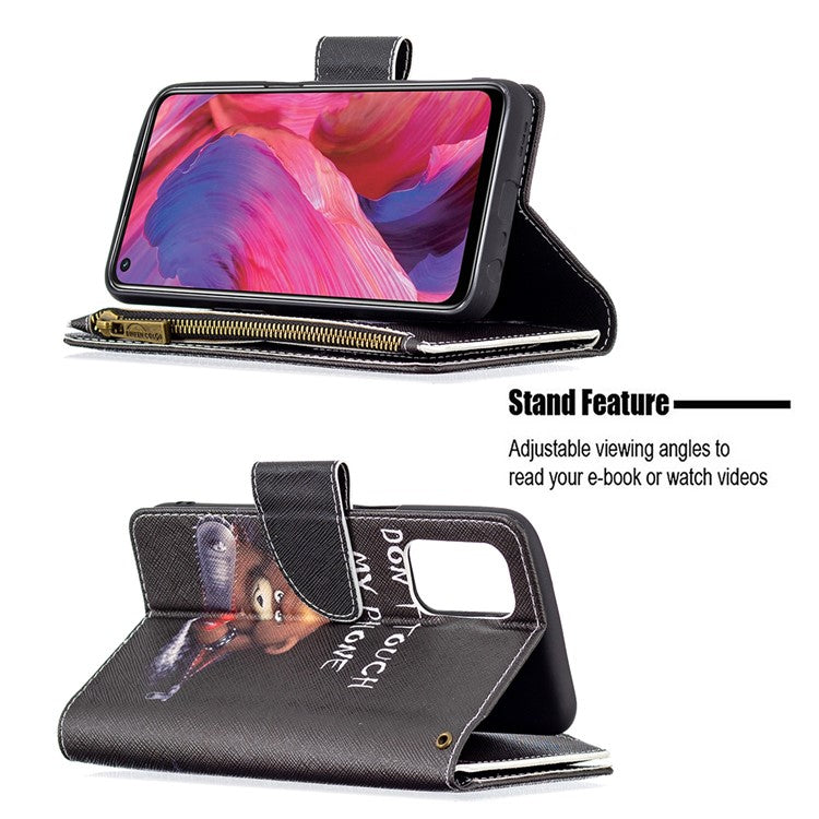 Shock-Absorbed Zippered Wallet Design BF03 Pattern Printing Full Protection Leather Stand Phone Cover for Oppo A74 5G/A93 5G/A54 5G - Bear