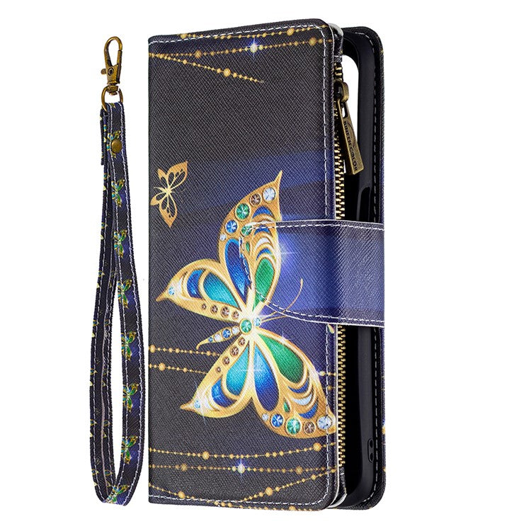 Shock-Absorbed Zippered Wallet Design BF03 Pattern Printing Full Protection Leather Stand Phone Cover for Oppo A74 5G/A93 5G/A54 5G - Crystal Butterfly