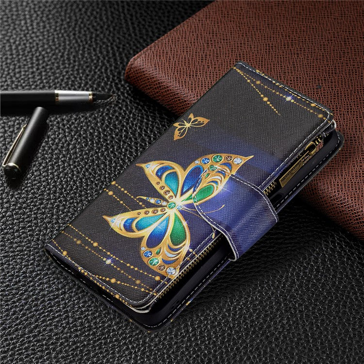 Shock-Absorbed Zippered Wallet Design BF03 Pattern Printing Full Protection Leather Stand Phone Cover for Oppo A74 5G/A93 5G/A54 5G - Crystal Butterfly