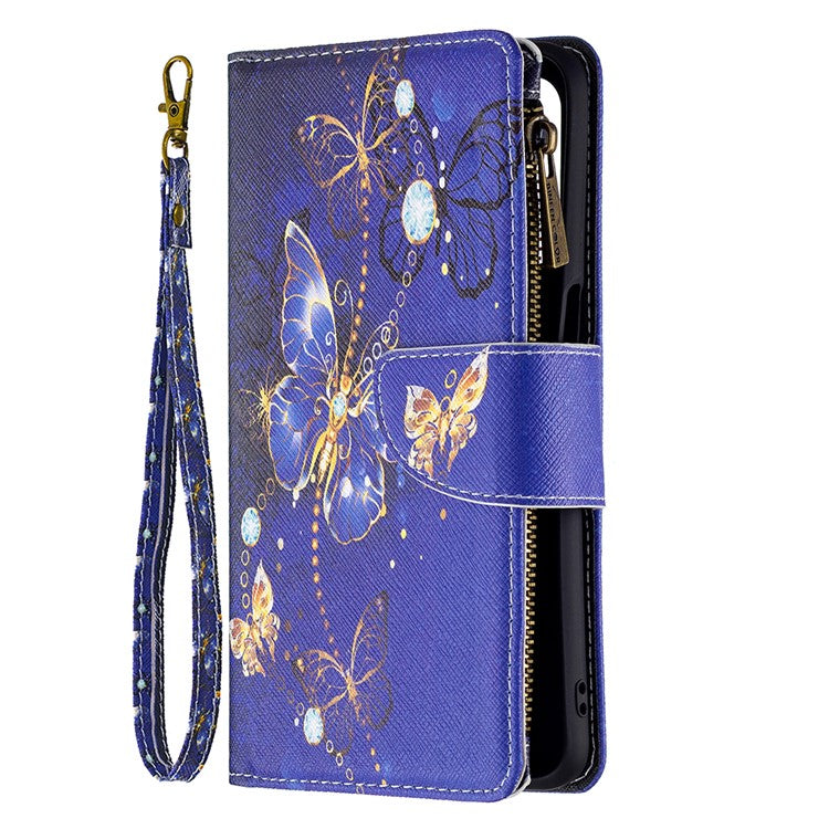 Shock-Absorbed Zippered Wallet Design BF03 Pattern Printing Full Protection Leather Stand Phone Cover for Oppo A74 5G/A93 5G/A54 5G - Golden Butterflies