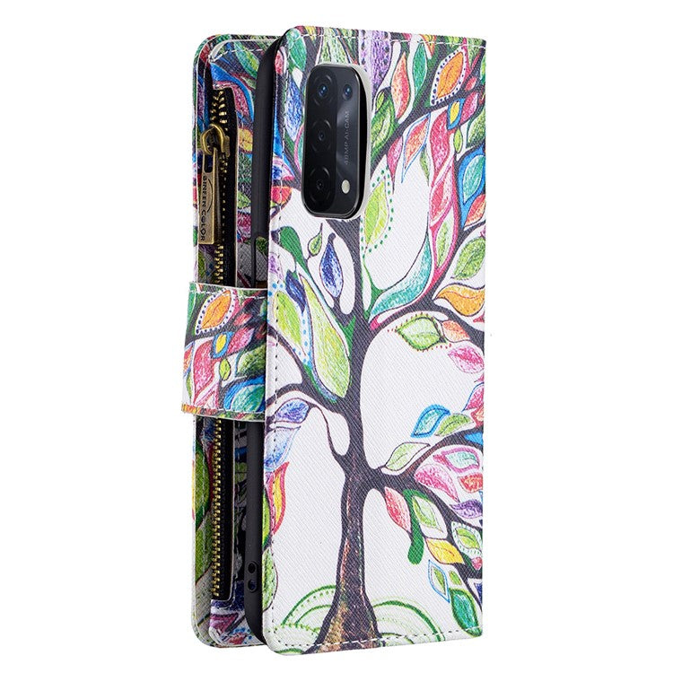 Shock-Absorbed Zippered Wallet Design BF03 Pattern Printing Full Protection Leather Stand Phone Cover for Oppo A74 5G/A93 5G/A54 5G - Life Tree