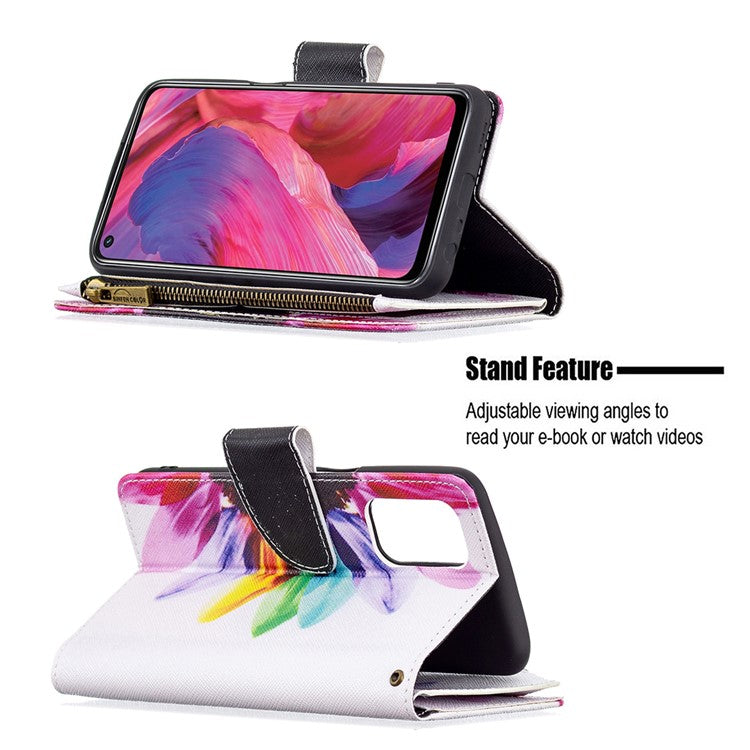 Shock-Absorbed Zippered Wallet Design BF03 Pattern Printing Full Protection Leather Stand Phone Cover for Oppo A74 5G/A93 5G/A54 5G - Sunflower