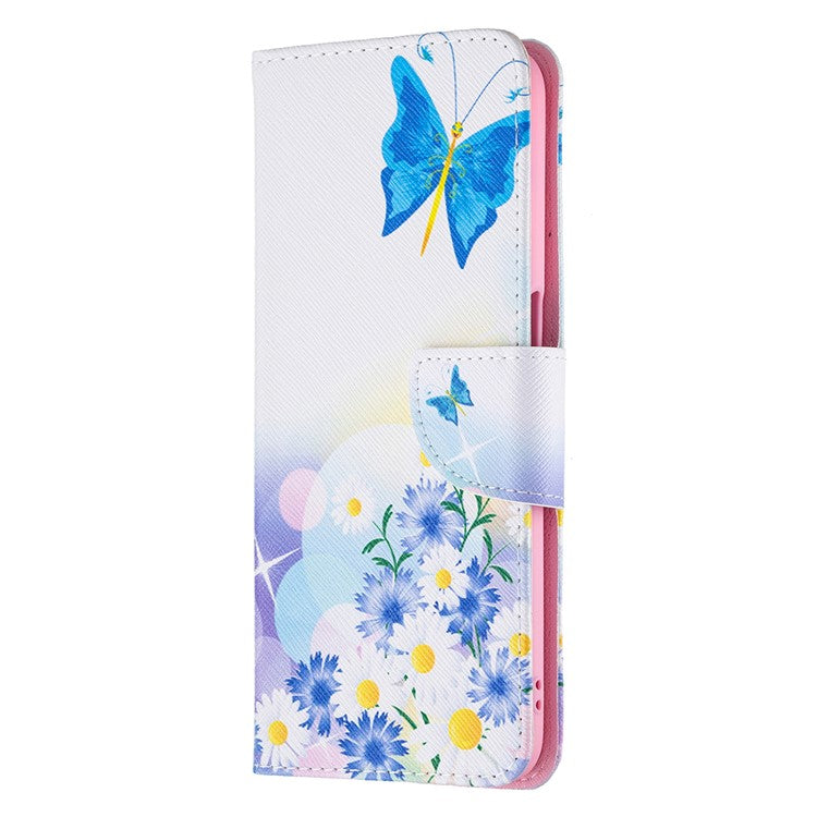 Wallet Design Drop-Resistant Pattern Printing Magnetic Leather Case with Adjustable Stand for Oppo A54 4G / A54s / A16 / A16s / A55 5G - Blue Butterflies and Flowers