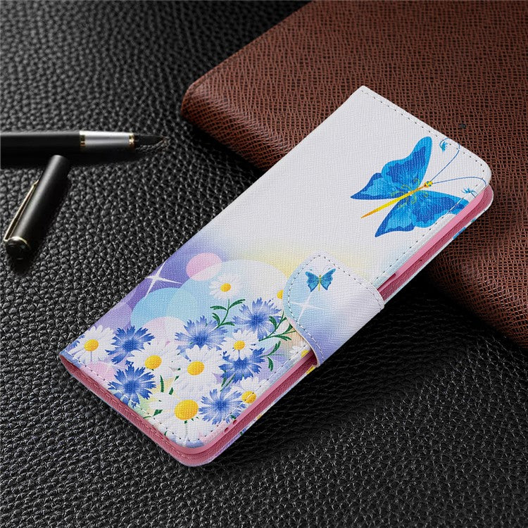 Wallet Design Drop-Resistant Pattern Printing Magnetic Leather Case with Adjustable Stand for Oppo A54 4G / A54s / A16 / A16s / A55 5G - Blue Butterflies and Flowers