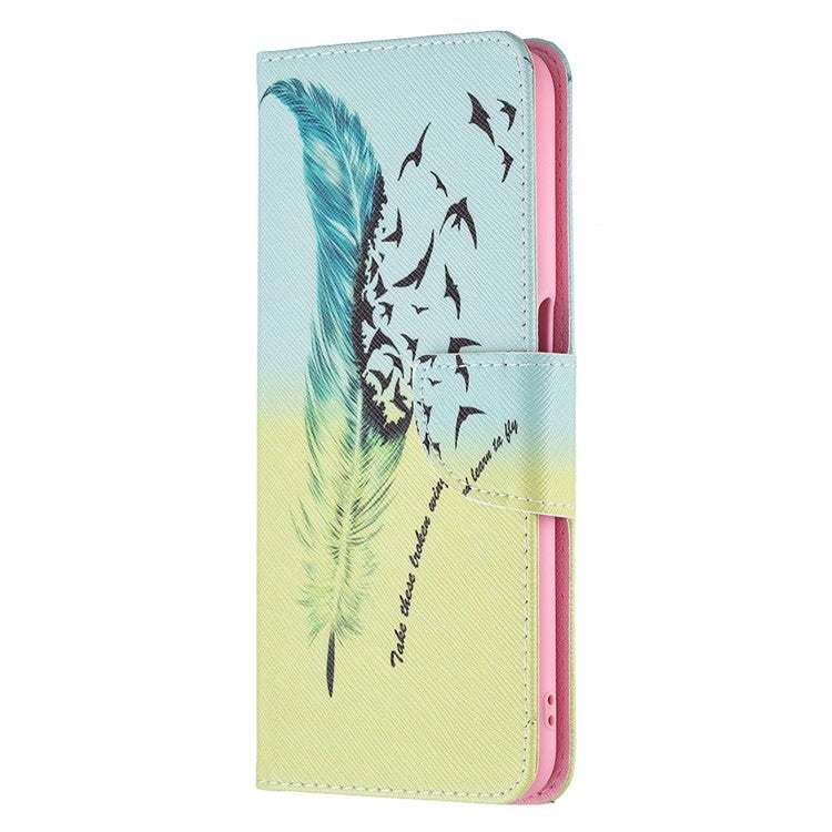 Wallet Design Drop-Resistant Pattern Printing Magnetic Leather Case with Adjustable Stand for Oppo A54 4G / A54s / A16 / A16s / A55 5G - Feather / Bird Pattern