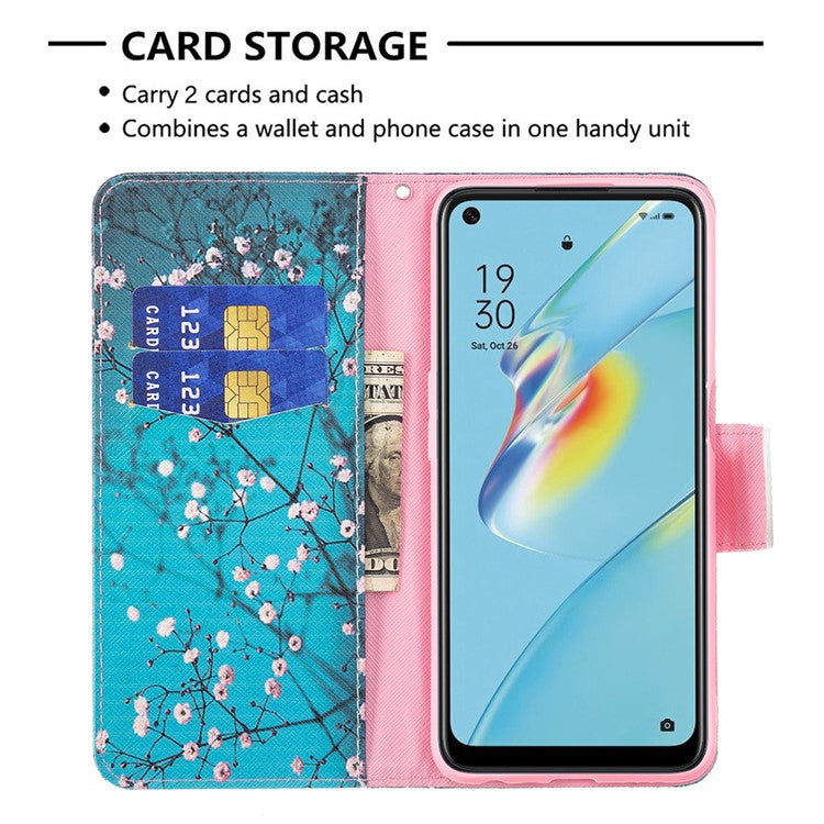 Wallet Design Drop-Resistant Pattern Printing Magnetic Leather Case with Adjustable Stand for Oppo A54 4G / A54s / A16 / A16s / A55 5G - Wintersweet